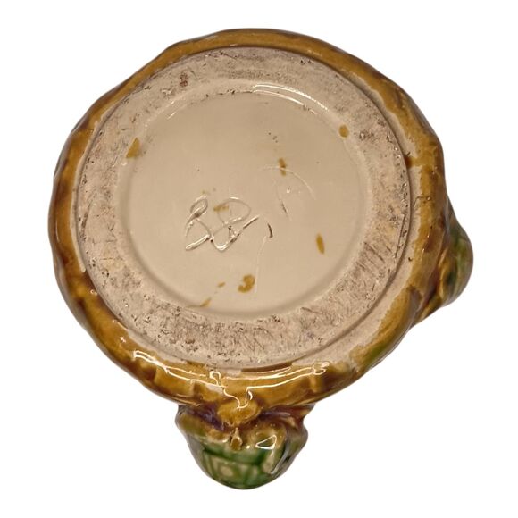 Vintage Ceramic Majolica Round Pottery Planter With Turtles Basket Weave Design - Picture 7 of 10